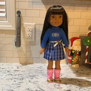 American Girl Doll in Blue and Pink Outfit